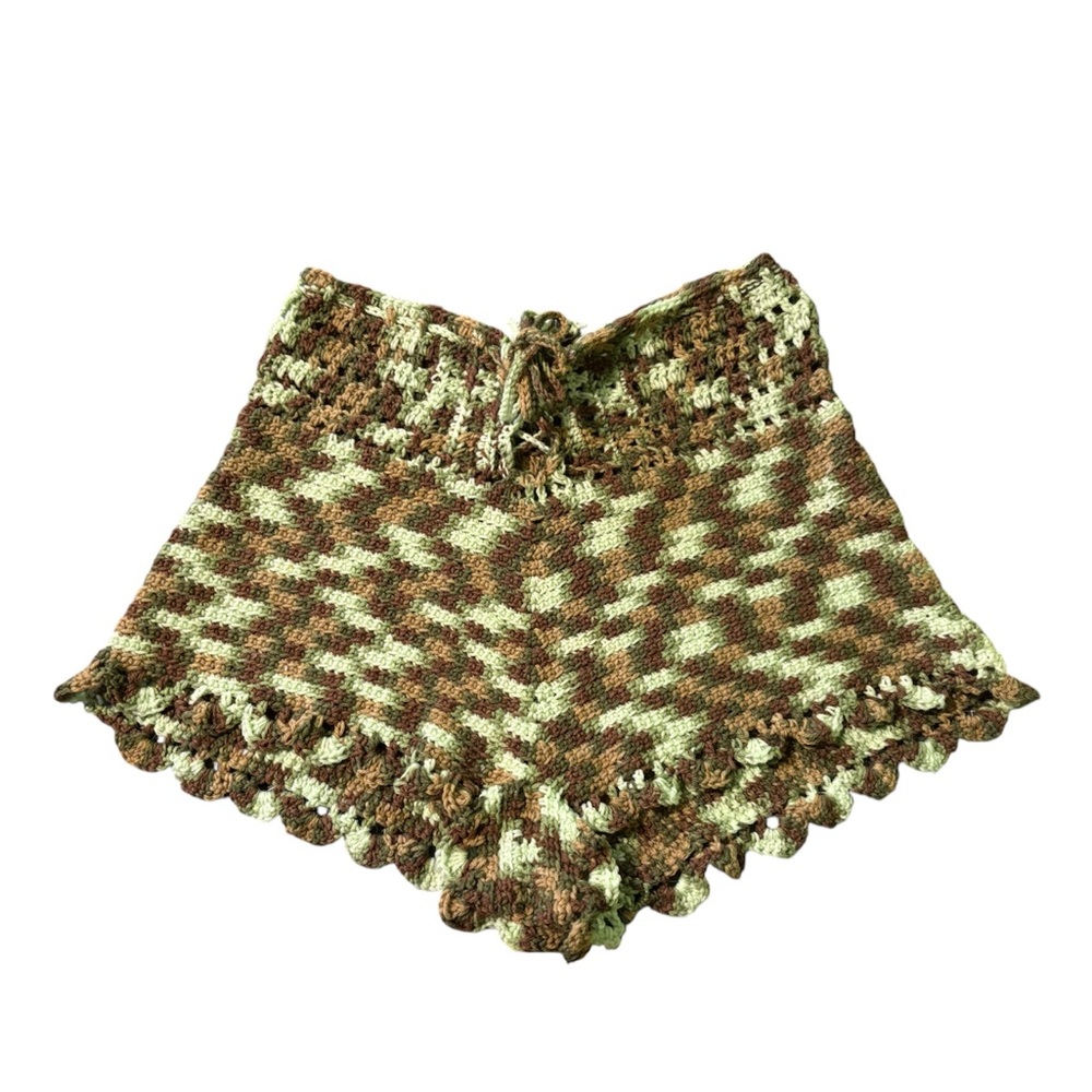 Vintage Green and Brown Knit Women Shorts